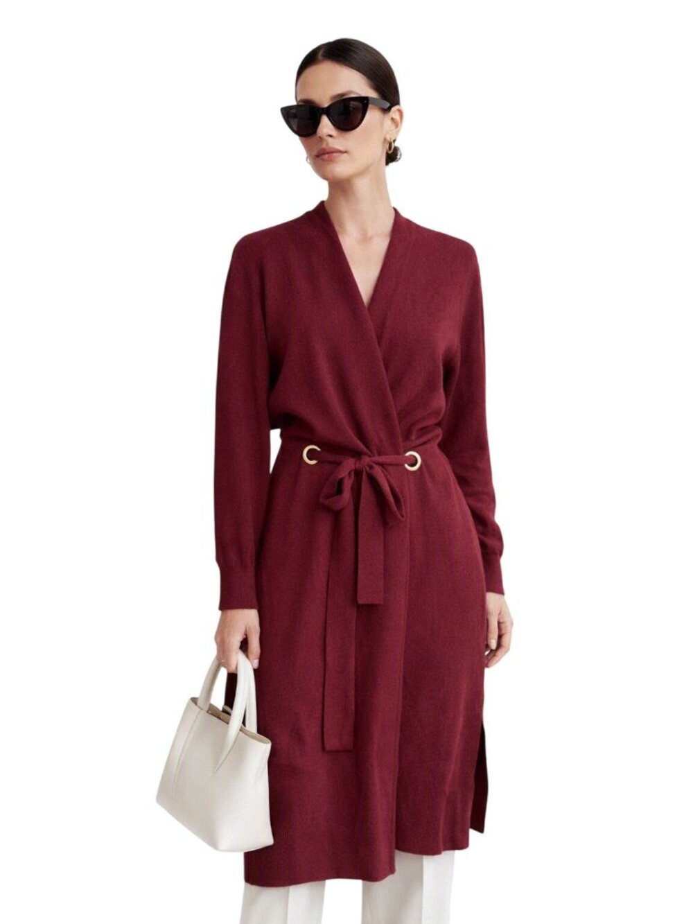 NWT Bold Elements Womens XL Burgundy Claret Long Cardigan Sweater Quiet Luxury